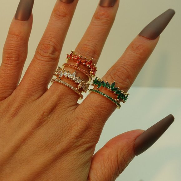 3/$35 Gold Plated Copper Open Ring Clear Cubic Zirconia Double Row Diamond - Picture 4 of 6